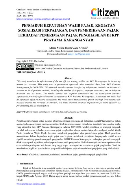 PDF PENGARUH KEPATUHAN WAJIB PAJAK KEGIATAN SOSIALISASI PERPAJAKAN