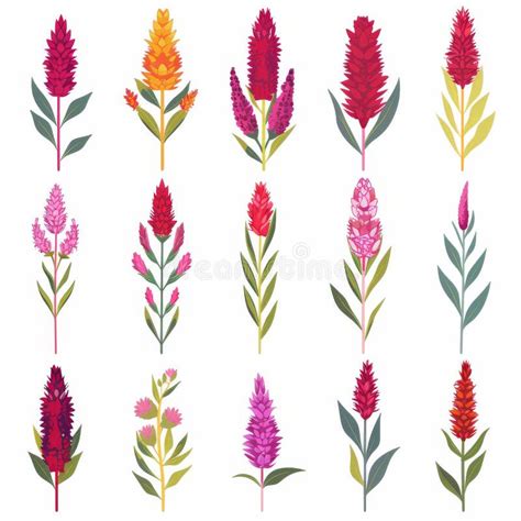 Cockscomb Flower Icon Set Garden Celosia Flat Design Abstract Celosia