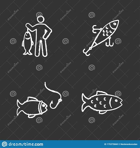 Conjunto De Iconos De Tiza De Pesca Ilustraci N Del Vector