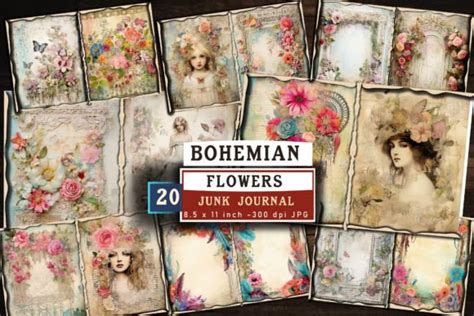 Boho Floral Junk Journal Page Bohemian Graphic By Md Shahjahan