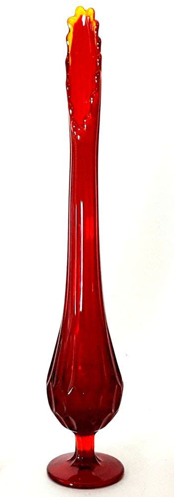 Viking Glass Stretch Vase Ruby Red With Amber Tip Mid Century Art 19 12 Ebay Viking Glass