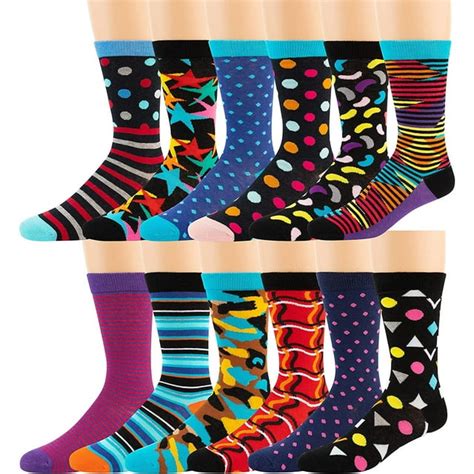 Zeke Mens Cotton Dress Socks 12 Pack Funky Colorful Crew Socks