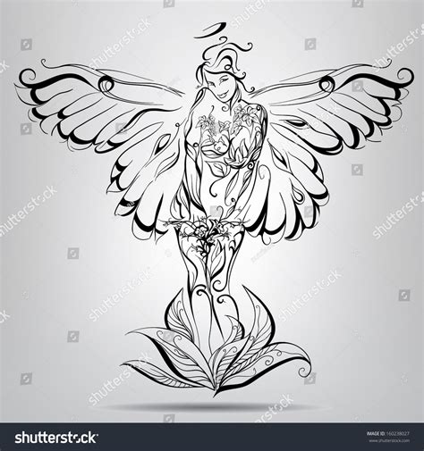 Girl Angel Wings Butterfly Vector Illustration Stock Vector Royalty Free 160238027 Shutterstock