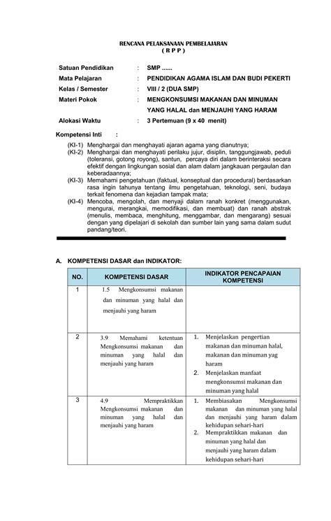 Rpp Mengkonsumsi Makanan Dan Minuman Yang Halal Dan Menjauhi Yang Haram