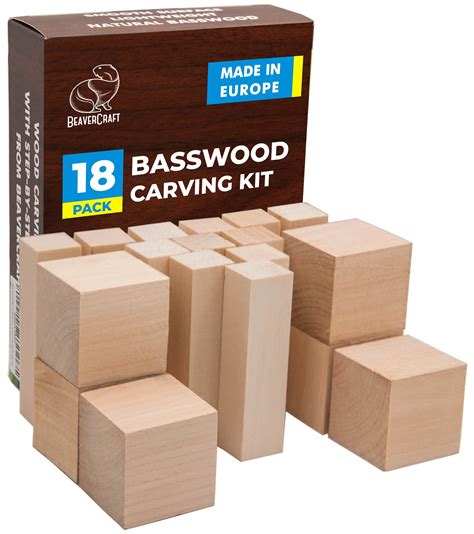 Beavercraft Piece Basswood Carving Blocks Set Soft Wooden Whittling