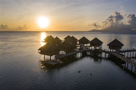 Aerial View Of Overwater Bungalows At License Image 71355379