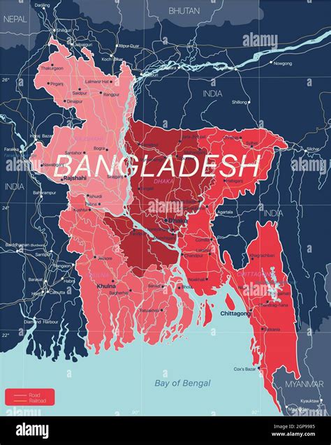 Bangladesh Pa S Mapa Detallado Editable Con Regiones Ciudades Y Pueblos