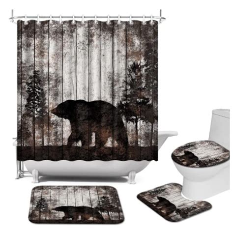 AtGoWac Rustic Bear Shower Curtain Sets with Rugs, Bear Rugs and Bear ...