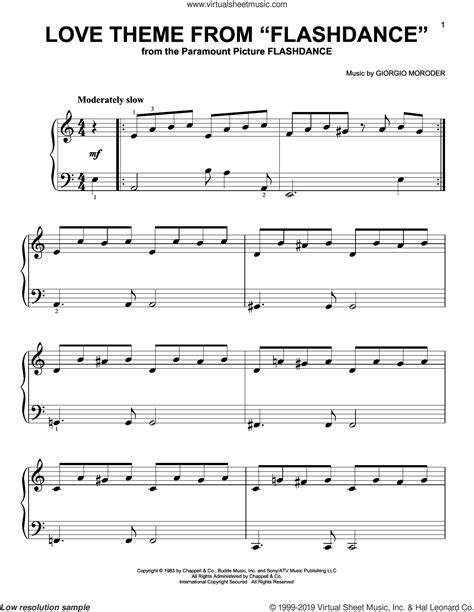 Love Theme From Flashdance Easy Sheet Music For Piano Solo