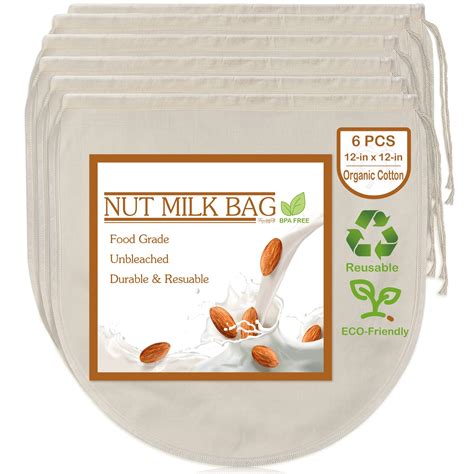 6 Pcs 12x12 Nut Milk Bags 100 Unbleached Cotton Cheesecloth Reusable Food