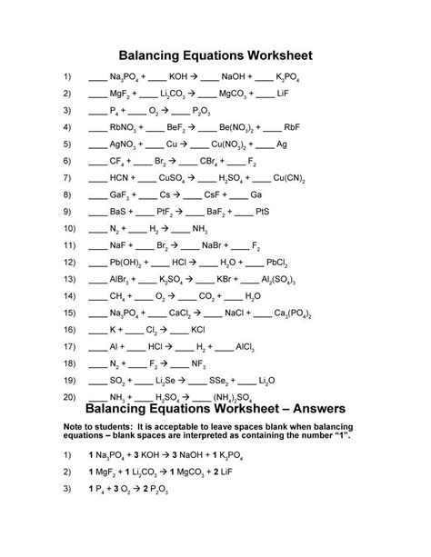 Chemical Equation Worksheets