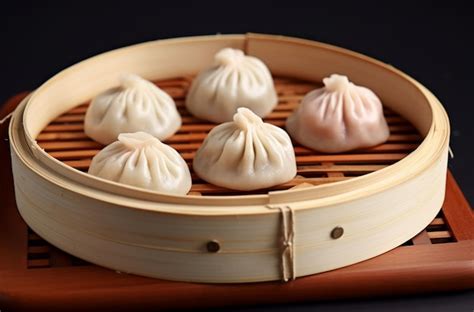 Arafed Bamboo Basket With Six Steamed Dumplings In It Generative Ai