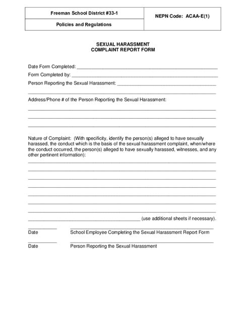 Fillable Online Sexual Harassment Complaint Report Form Fax Email Print Pdffiller