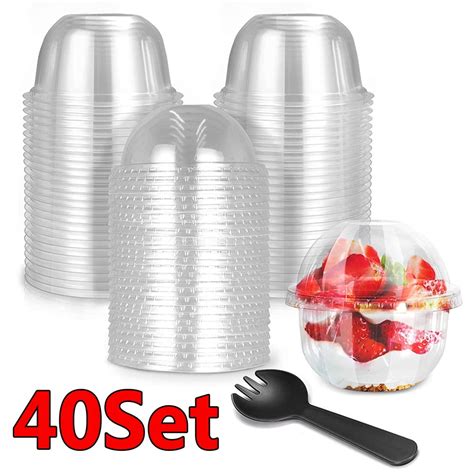 9oz Clear Plastic Dessert Cups With No Hole Dome Lids And Fork