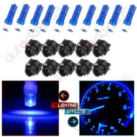 10Pcs Blue T5 Instrument Panel Cluster Dash Led Light Bulbs W Twist