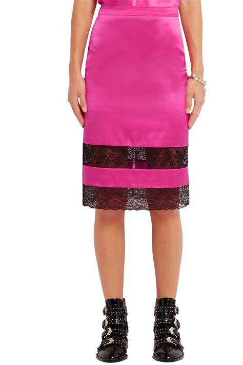 Givenchy Skirt In Black Lace Trimmed Bright Pink Silk Satin The Outnet