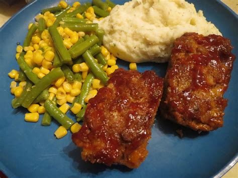 Mini Meatloaves Freshly Steamed Green Beans Corn And Mashed Potatoes