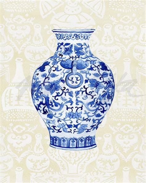 Blue And White Chinoiserie Vase Artwork Print Willow Style Poster