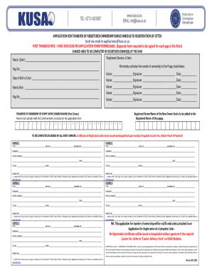 Fillable Online Application For Transfer Of Registered Ownership