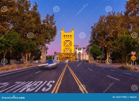 Tower Bridge in Sacramento California Around Sunset Stock Image - Image of built, california ...