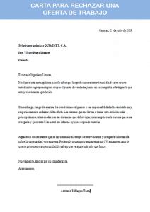 Carta Para Rechazar Una Oferta De Trabajo Ejemplo Y Modelo