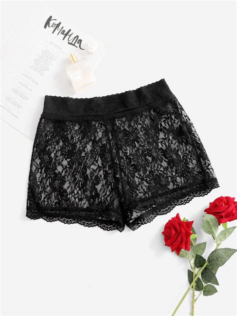 Plus Floral Lace Bralette With Satin Shorts Shein Usa Wishupon