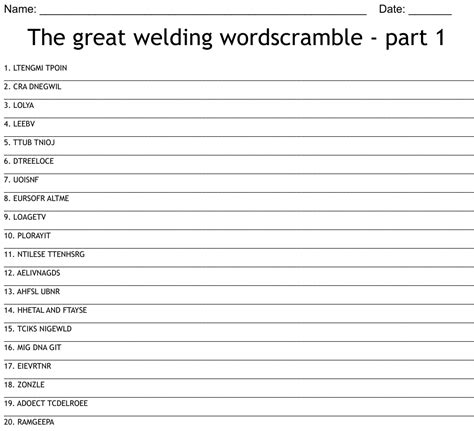 Welding Word Search Wordmint