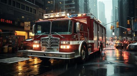 Fire Truck with Emergency Lights on the Street Stock Image - Image of ...