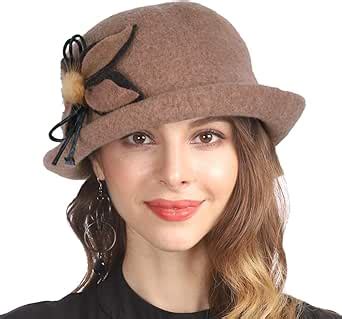 Women Vintage Elegant Wool Felt Cloche Bucket Hat Floral Winter Warm