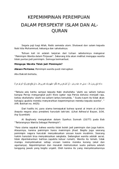 Doc Kepemimpinan Perempuan Dalam Perspektif Islam Dan Al Quran Lutfi Koto