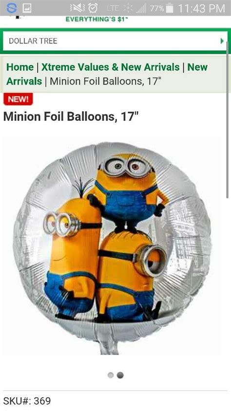 Dollar Tree Minion Mylar Balloons 1 Filled With Helium Minions