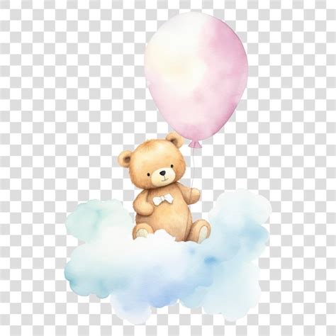 Png Cute Bear Floating With Balloon Premium Ai Generated Psd