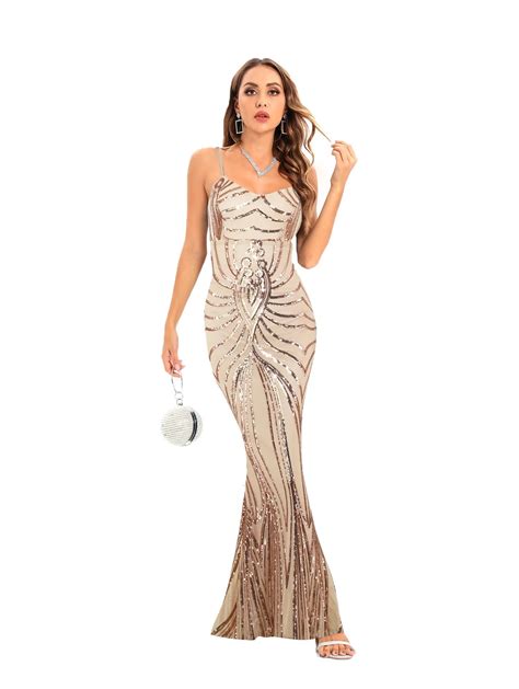 Sexy Backless Stretch Sequins Spaghetti Strap Dress Ladies Maxi Dress