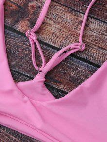 Off Spaghetti Strap Thong Bikini Set In Pink Zaful