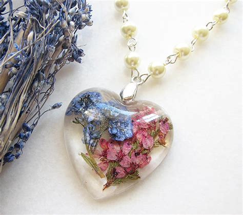 Resin Jewelry, Pendant Necklace, Real Flower Jewelry, Forget Me Not ...