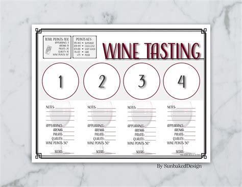 professional wine tasting sheet   point scoring wine tasting