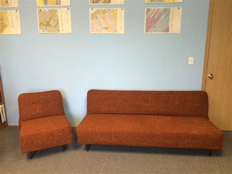 mid century armless tweed sleeper sofa and chair set | Collectors Weekly