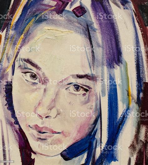 Watercolor Painting Female Portrait Handmade Stock Illustration