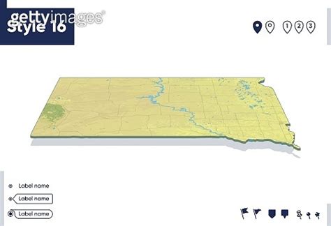 South Dakota USA Map With Shaded Relief Land Cover Rivers