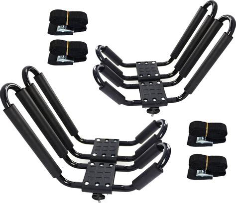 2 Pairs Kayak Rack J Bar Car Roof Rack For Canoe Carrier Sup Paddle Surfboard Mount On Car Suv