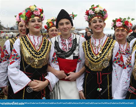 people dressed  traditional bulgarian authentic folklore clothes