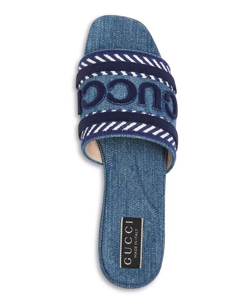 Gucci Womens Logo Denim Slide Sandals Reversible