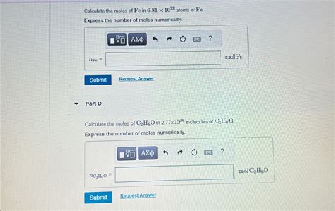 Solved Calculate The Moles Of Fe In Atoms Of Chegg