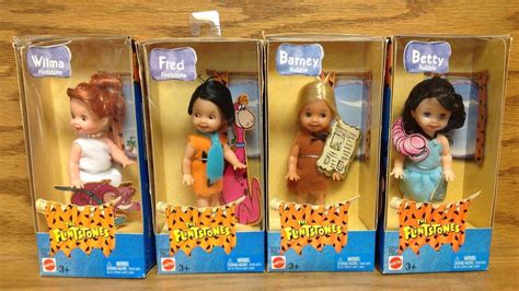 Set Of 4 ~ Flintstones Fred Wilma Betty Barney Rubble Barbie Kelly Club Dolls 1753472743