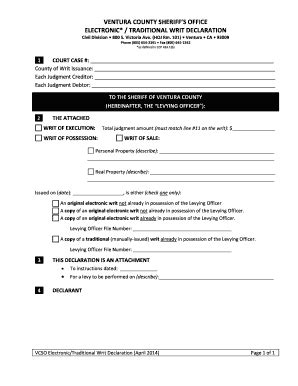 Fillable Online Electronic Traditional Writ Declaration Form PDF Fax