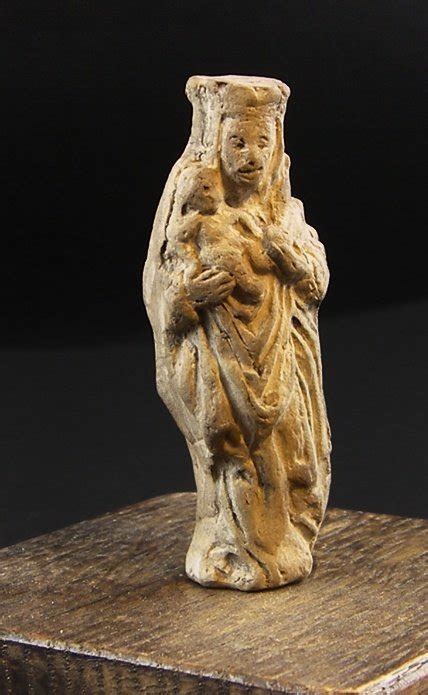 Ancient Early Christian small-sized tufa sculpture, Madonna with Child dating back to the 7th ...