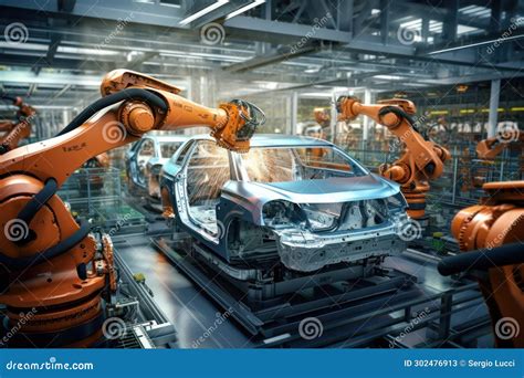 Robots Assembling a Car in a Modern Automotive Factory Stock Image ...