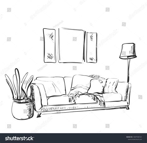 Contemporary Modern Interior Hand Drawing Vector Stock Vector (Royalty ...