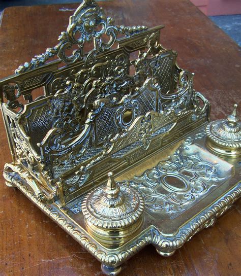 8112 Victorian Brass Inkwell And Letter Holder Desk Stand C1880 For