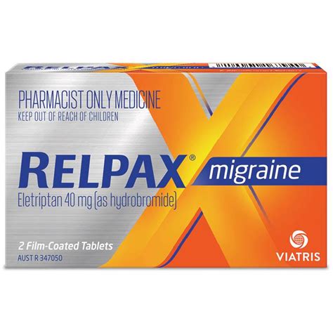 Buy Relpax Migraine 40mg Tablets 2 Eletriptan S3 Online At Chemist Warehouse®